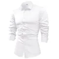 Vue détaillée d'une chemise de ville à manches longues en satin blanc pour tenue d'affaires - Blanc