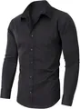 Camicia nera classica da uomo, vestibilità slim, maniche lunghe, tessuto elasticizzato - 38/XXXS / Top / Nero