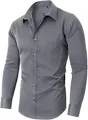 Camicia business grigia slim fit a maniche lunghe in tessuto elasticizzato stiro facile - 38/XXXS / Top / Grigio