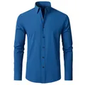 Chemise habillée haut de gamme extensible à manches longues pour homme en bleu foncé - 38/XXXS / Hauts / Bleu Paon (Boutons Noirs)