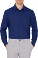 Camisa de hombre premium azul marino de manga larga, elástica y sin plancha con bolsillo - Azul marino
