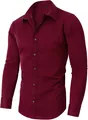 Men's professional wine red long sleeve slim fit non-iron stretch dress shirt for work - Burgundy