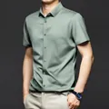 Premium Herren Eisseide Kurzarm Business Hemd in Salbeigrün, knitterfreier Stoff - 39/M / Oberteile / Hellgrün Kurzarm