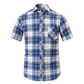 Chemise décontractée à manches courtes pour hommes à carreaux bleus et blancs en coton - Carreaux Bleu Blanc (811)