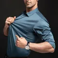 Chemise de luxe en satin de soie bleue pour homme, infroissable pour look élégant - Bleu sarcelle