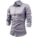 Chemise habillée en satin à manches longues pour hommes en gris métal, coupe - Gris clair