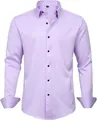 Men's lavender long-sleeve business shirt with black buttons and non-iron stretch fabric - 46 / Tops / Light Purple (Black Buttons)