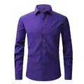 Chemise homme violette ajustée à manches longues en tissu extensible de qualité - 38/XXXS / Hauts / Violet foncé (Boutons assortis)