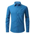 Chemise habillée extensible à manches longues sans repassage pour hommes en bleu céruléen - 38/XXXS / Hauts / Bleu paon (Boutons assortis)
