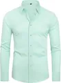 Chemise homme vert menthe manches longues sans repassage stretch slim fit chic business - 38/XXXS / Hauts / Vert clair (Boutons assortis)