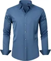 Chemise homme bleue à manches longues en tissu extensible, sans repassage, col classique - 38/XXXS / Hauts / Bleu brume (Boutons assortis)