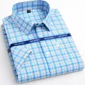 Camicia da uomo a maniche corte in 100% cotone, a quadretti bianchi e blu, no stiro - 38 / Top / Quadri Blu (D2512)