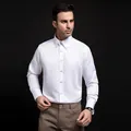Elegante camicia da uomo bianca a maniche lunghe casual con bottoni decorativi diamantati - XXL (87.5-92.5kg) / Top (2181) / Bianco