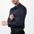 Dettaglio camicia da uomo a righe in tessuto altamente elastico e antipiega. - 3XL / Top / Blu navy