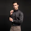 Camicia casual a maniche lunghe da uomo nera con eleganti bottoni a diamante di alta qualità - XXL (87.5-92.5kg) / Top (2187) / Nero