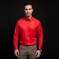 Premium red long-sleeve men's dress shirt featuring stylish black crystal button details - XXL (87.5-92.5kg) / Top (2012) / Burgundy