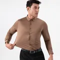 Chemise business marron à manches longues haute élasticité pour hommes avec tissu sans couture - Kaki