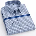 Camicia uomo a quadri blu 100% cotone, maniche corte, stile business casual no stiro - 38 / Top / Quadri Blu (D2515)