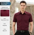 Wine red business short-sleeved shirt for men, made of breathable bamboo fiber fabric - 38 / Tops / Burgundy
