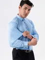 Business casual men's light blue striped dress shirt featuring high stretch elastic fabric - 3XL / Tops / Light Blue