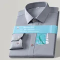 Chemise habillée pour homme en coton gris à manches longues, sans repassage - 38 / Haut (DP-01) / Gris