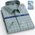 Camicia da uomo 100% cotone, non stiro, manica corta a quadri, stile business casual - 38 / Top / Quadri Verde-Blu (D2516)