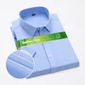 Light blue bamboo fiber short sleeve business shirt featuring a fine check texture - 38 / Tops / Blue Micro-check (Men's)