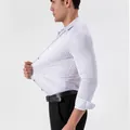 Men's long sleeve elastic striped shirt showing high stretch fabric and breathable texture - 3XL / Tops / White