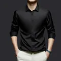 Elegante camicia in raso nero a maniche lunghe da uomo, tessuto antipiega di qualità superiore - 39/M / Top / Nero