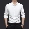 Professional men's high elasticity white long sleeve business casual non-iron shirt - Large sizes up to 5XL available, contact customer service for link / Tops / White