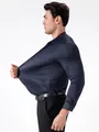 Navy blue pinstriped long-sleeved shirt for men featuring high stretch elastic fabric - 3XL / Tops / Navy Blue