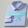 Chemise homme classique à rayures bleues en 100% coton sans repassage, manches longues - 38 / Haut (DP-01) / Rayure Large Blanche