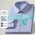 Klassisches blau gestreiftes Herrenhemd aus bügelfreier 100% Baumwolle, Langarm Business - 38 / Oberteil (DP-01) / Weißer Breiter Streifen