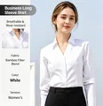 Women's white long-sleeved bamboo fiber business shirt with breathable fabric - 38 / Tops / White (V-neck)