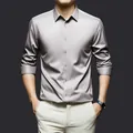 Silver grey men's satin dress shirt with a wrinkle-resistant finish and slim fit - Light Gray