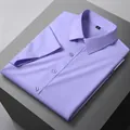 Elegant light purple men's short-sleeved modal shirt with a smooth ice silk texture - 38 / Short Sleeve Top (DX6212) / Light Purple