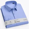 Camicia da uomo a maniche lunghe in pregiato misto seta di gelso e modal blu chiaro - 38 / Top / Blu