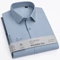 Men's premium mulberry silk long-sleeved business shirt, wrinkle-free light blue casual top. - Green