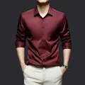 Men's premium burgundy satin shirt with non-iron finish for formal business wear - Burgundy