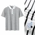 Men's classic business casual short sleeve striped polo shirt in white and black fabric - 2XL / Tops / White