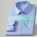 Chemise habillée à manches longues pour hommes en pur coton rayé bleu et blanc sans repassage - 38 / Haut (DP-01) / Rayure Large Bleue