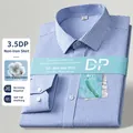Hochwertiges blau-weiß gestreiftes bügelfreies Herren-Langarmhemd aus 100 Prozent reiner Baumwolle - 38 / Oberteil (DP-01) / Blauer Breiter Streifen
