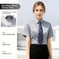Women's light gray short-sleeved bamboo fiber business shirt for professional formal wear - 38 / Tops / Gray