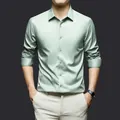 Men's premium mint green silk satin dress shirt with a professional non-iron finish - Light Green