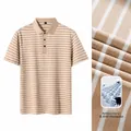 Men's khaki striped polo shirt with anti-mosquito and antibacterial fabric detail - 2XL / Tops / Khaki