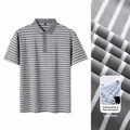 Men's light gray striped polo shirt featuring antibacterial and anti-mosquito fabric - 2XL / Tops / Light Gray