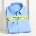 Men's light blue bamboo fiber short-sleeved dress shirt for summer business wear - 38 / Tops / Light Blue