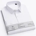 Camicia da uomo in seta di gelso bianca a maniche lunghe, stile business, finitura morbida - 38 / Top / Bianco