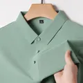 Stretch green ice silk polo shirt for men featuring a breathable lapel design - 5XL / Tops / Bean Green