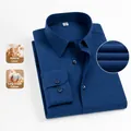 Chemise à manches longues en mélange lin et coton bleu marine pour hommes avec col classique - Bleu Marine